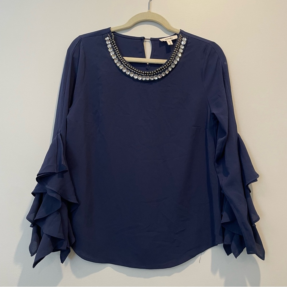navy blue jewel blouse long sleeve